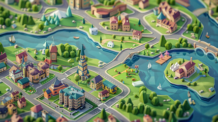 City Map isometric game 3D
