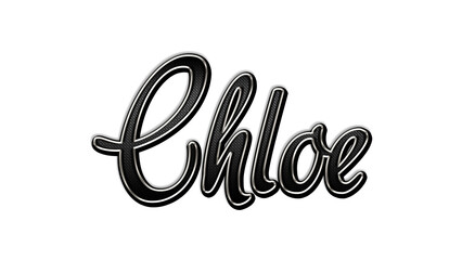 black metal 3d design of name Chloe on white background.