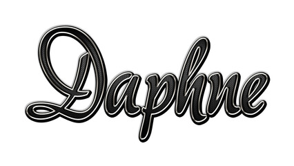black metal 3d design of name Daphne on white background.