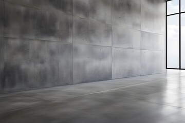 Smooth modern concrete wall with slight texture divided from the glossy floor by a bold black line, AI Generated