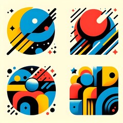 Obraz premium set of four shapes in blue, red and yellow isolated on white background