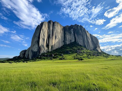 The natural beauty of Zuma Rock, standing tall against a blue sky, showcasing Nigeria's diverse landscapes
