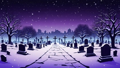 Obraz premium Horror scary cemetery at night with moon background