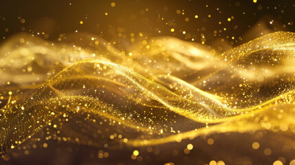 Golden waves of shimmering light create mesmerizing and ethereal atmosphere, evoking feelings of luxury and elegance. sparkling particles dance gracefully, enhancing enchanting scene