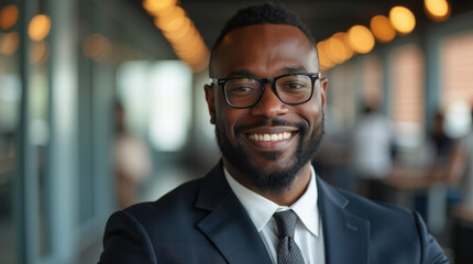 Fototapeta premium Professional Portrait of Confident Black Business Leader in Modern Setting