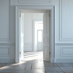 Fototapeta premium Open Doorway: White Interior Home Concept Illustration