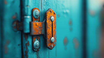 Fototapeta premium A detailed shot of a rusty hinge on an old door highlighting the texture and color of oxidation