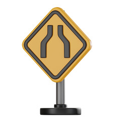 3D Narrow Bridge Road Sign, Traffic Safety Warning Illustration