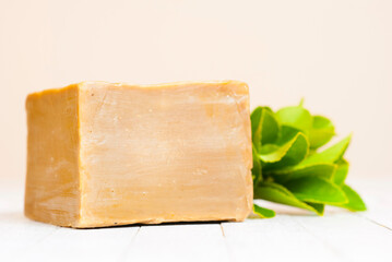 Handmade soap with herbal leaves