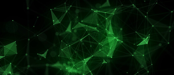 Green network connection structure. Digital background with dots and lines. Big data visualization. 3D rendering.