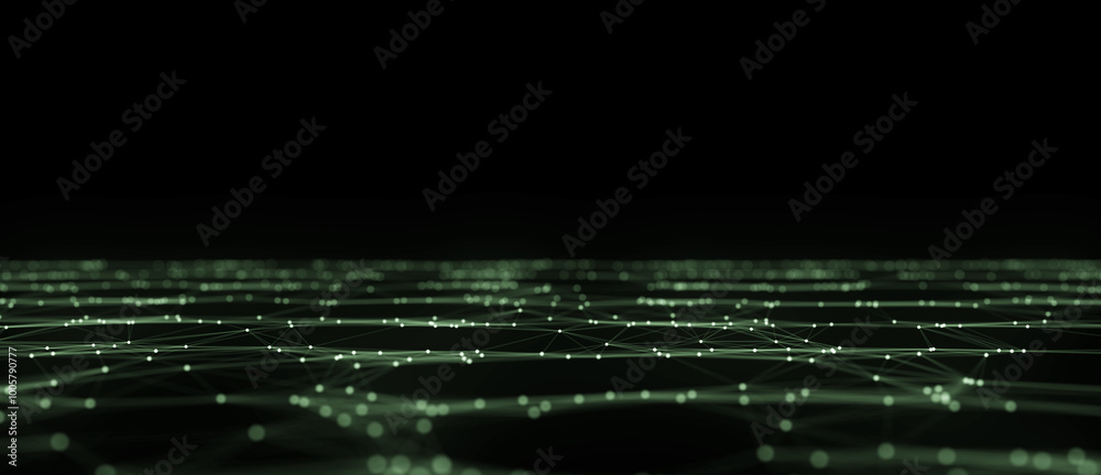 Aufkleber dynamic green wave of particles and lines. abstract futuristic background. big data visualization. 3