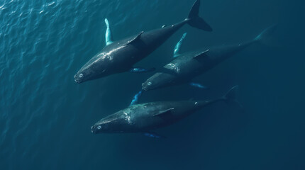 Naklejka premium Stunning Aerial Drone Photo of Whales in the Ocean – Captivating Wildlife and Marine Mammal Photography