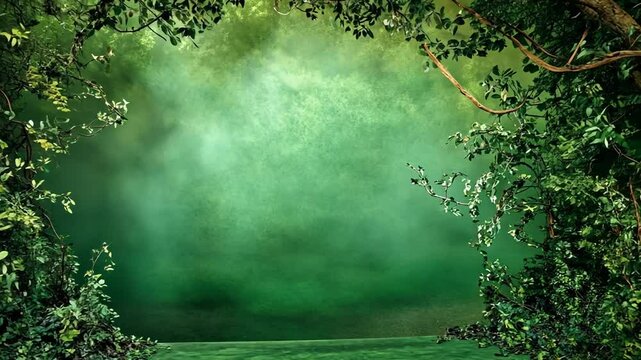 Misty Green Forest Path Under Soft Sunlight in the Early Morning Generative AI