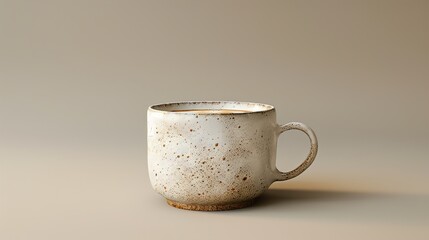 Rustic Ceramic Mug with Coffee on Beige Background