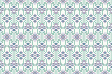 Cross Stitch pattern with Floral Designs. Traditional cross stitch needlework. Geometric Ethnic pattern, Embroidery, Textile ornamentation, fabric, Hand stitched pattern, Cultural stitching pixel art.