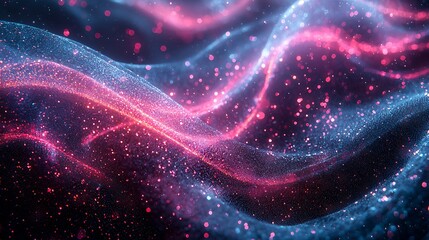 Obraz premium Glittering blue and pink waves swirl in an abstract background, shimmering with life.