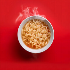 Noodles bowl on red background