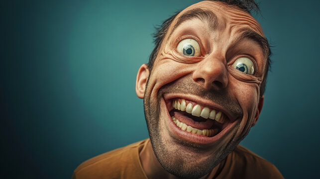 A man with a big smile on his face. He is wearing a yellow shirt. The image conveys a happy and cheerful mood