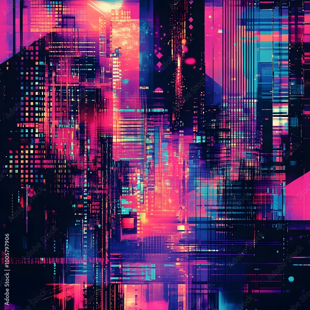 Poster captivating abstract patterns featuring dynamic geometric shapes vivid color gradients and textured 