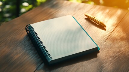 Spiral notebook open with a fountain pen on top, academic writing, 3D illustration