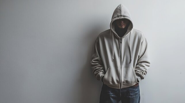 A mysterious figure in a hoodie hides in shadows, his identity concealed beneath the fabric.