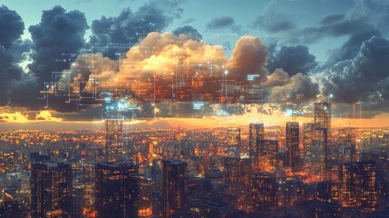 Fototapeta premium The Internet of Things (IoT) involves the interconnected network of devices that facilitate data transfer and communication.