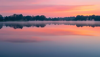 Fototapeta premium Still Lake at Dawn Reflecting the Morning Sky