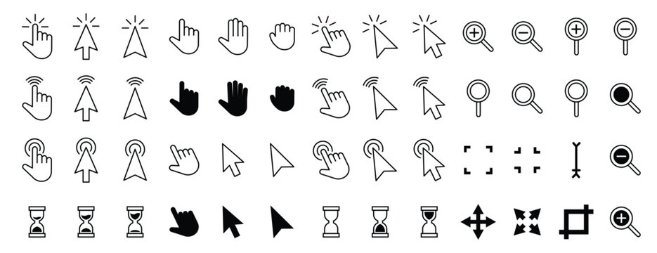 Computer mouse cursor iconset. Click mouse pointer computer cursor