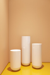 3d render of minimal design podium product mock up in yellow color background. Set 15