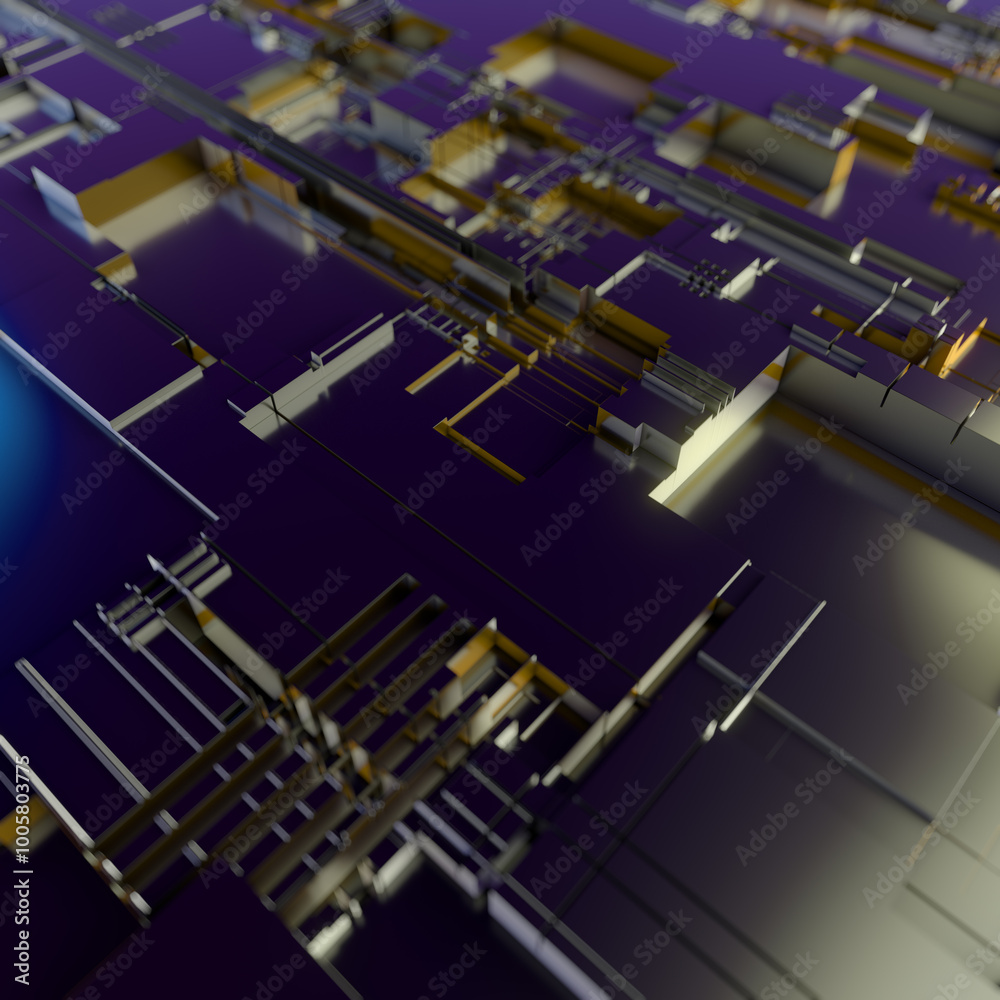Poster Abstract dark glossy illustration of part of a technological system. 3d render