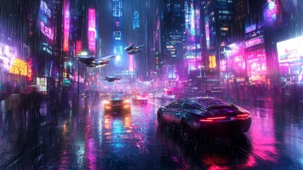 Fototapeta premium Cyberpunk Cityscape at Night.