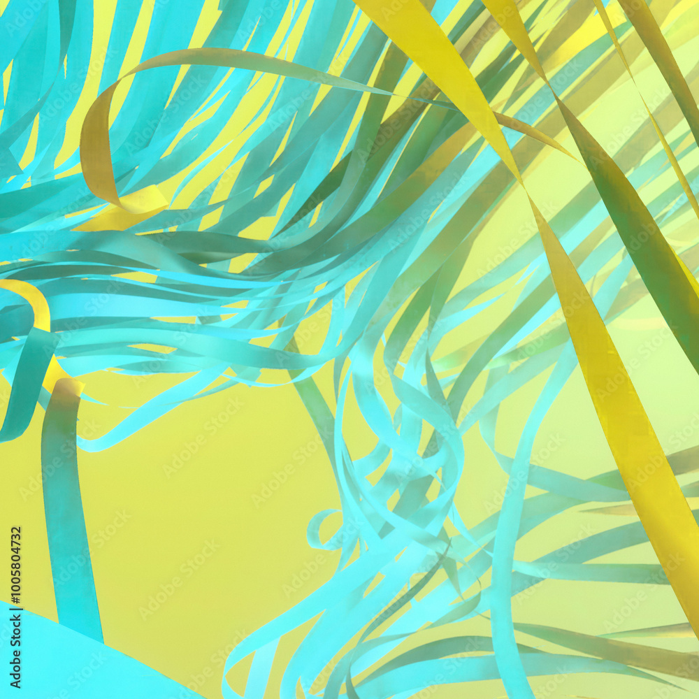 Poster 3d rendering digital illustration with abstract shapes and lines of flying paper strips