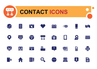 Contact us solid icon set. Containing phone, email, chat, smartphone, calendar icons. Glyph icon set for web and ui. Simple filled line vector.