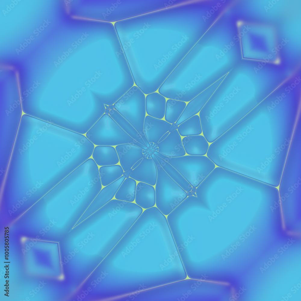 Poster 3d rendering illustration of symmetrical fractal pattern with trendy blue-violet gradient