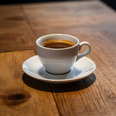 Fototapeta premium Minimalist Coffee Cup and Saucer on Wooden Table