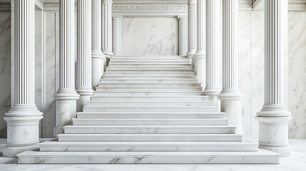 Fototapeta premium Marble staircase with columns in a classical style interior.