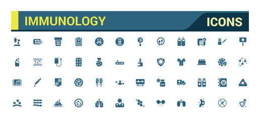 Immunology filled icons set. Solid icons fpr healthy habits, food, antibody, supplement, vitamin and immune system boosting. Vector illustration.