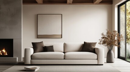 Fototapeta premium Modern living room with elegant sofa and natural light from the window.