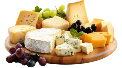 arranged cheese platter on transparent background