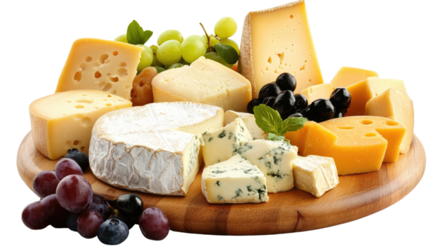 arranged cheese platter on transparent background