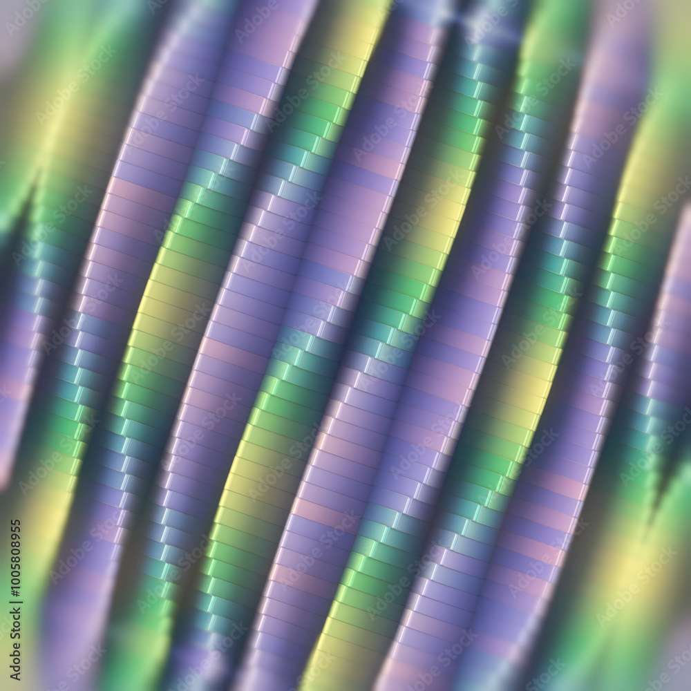 Poster Colorful background consisting of small rectangular blocks forming a wave pattern. 3d rendering digital illustration