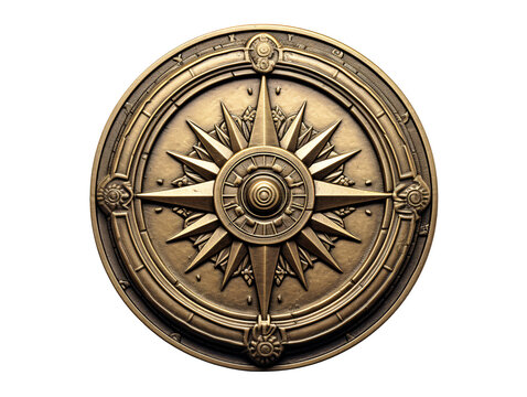 a circular gold object with a star in center