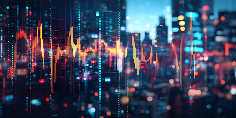 Obraz premium Futuristic Cityscape with Digital Data Overlay