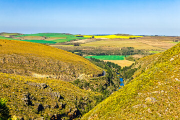 Tradouw Mountain pass between Barrydale and Swellendam with river and view of coastal plain,...