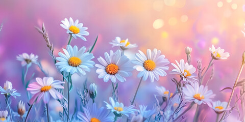Springtime Bloom: Wild Daisies Against a Colorful Sunset