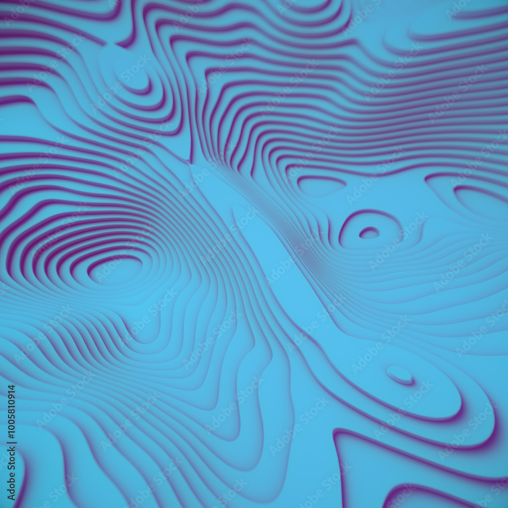 Poster Abstract pattern of intricate blue wave outlines. 3d rendering illustration