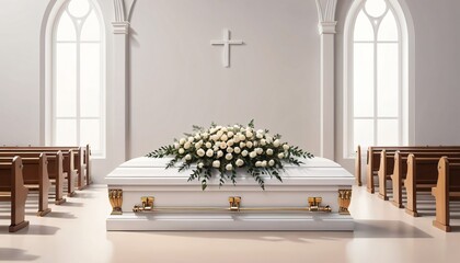 funeral with casket and flower illustration background