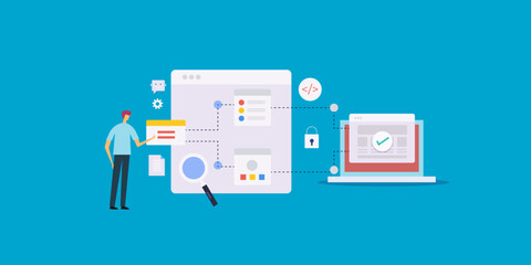 Website structured data, workflow management information technology web application project development conceptual vector illustration and character. © Sammby