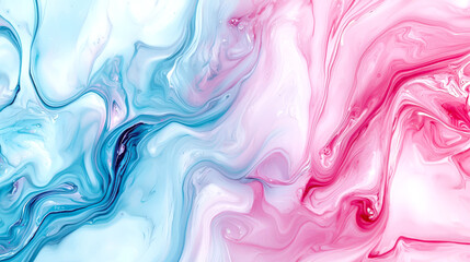 Fototapeta premium Light delicate blue and pink ink combine on a white background. A mix of colored inks. A colorful swirl of blue and pink paint. Amazing abstract background