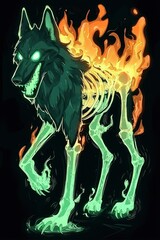 Fiery Wolf Skeleton Illustration